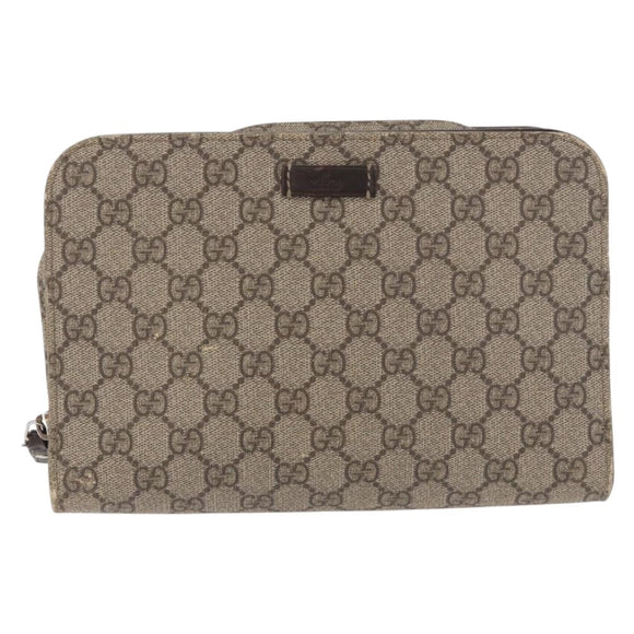 GUCCI GG Supreme Clutch Bag PVC Leather Beige Silver 201755 Auth 187159