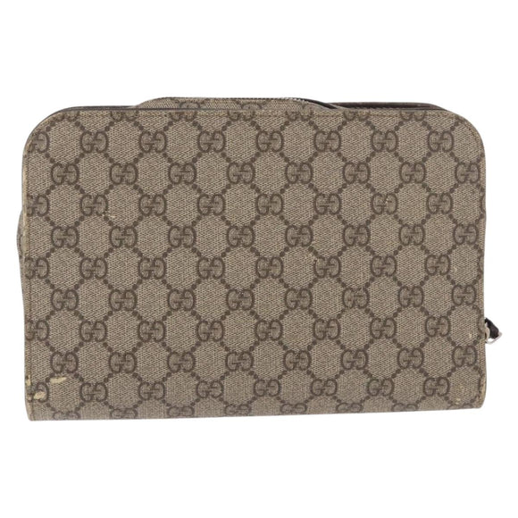 GUCCI GG Supreme Clutch Bag PVC Leather Beige Silver 201755 Auth 187159
