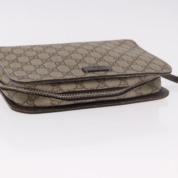 GUCCI GG Supreme Clutch Bag PVC Leather Beige Silver 201755 Auth 187159