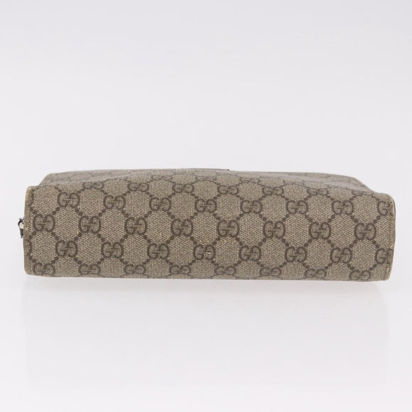 GUCCI GG Supreme Clutch Bag PVC Leather Beige Silver 201755 Auth 187159