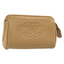 CHANEL Pouch Caviar Skin Beige Gold CC Auth 187168-1