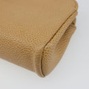 CHANEL Pouch Caviar Skin Beige Gold CC Auth 187168-10