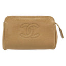 CHANEL Pouch Caviar Skin Beige Gold CC Auth 187168-2