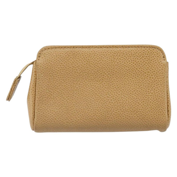 CHANEL Pouch Caviar Skin Beige Gold CC Auth 187168