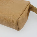CHANEL Pouch Caviar Skin Beige Gold CC Auth 187168-8