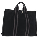 HERMES Fourre Tout MM Tote Bag Cotton Black Silver Auth 187169-1