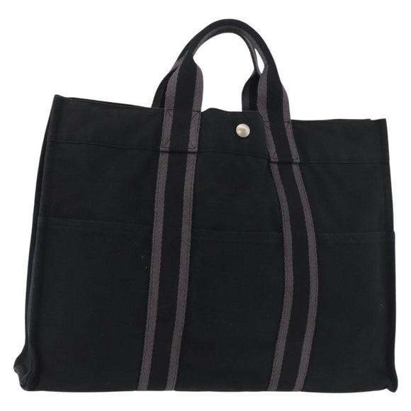 HERMES Fourre Tout MM Tote Bag Cotton Black Silver Auth 187169