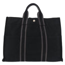 HERMES Fourre Tout MM Tote Bag Cotton Black Silver Auth 187169-2