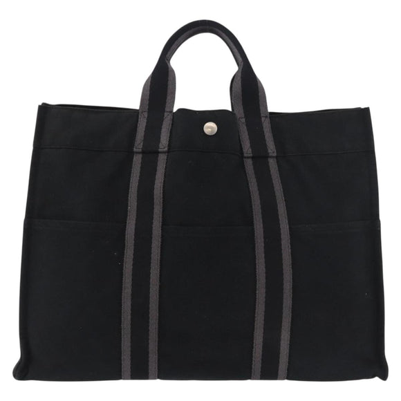 HERMES Fourre Tout MM Tote Bag Cotton Black Silver Auth 187169