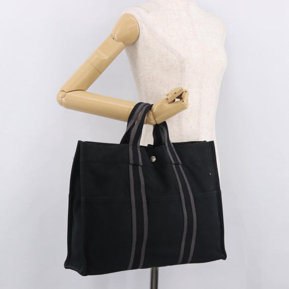 HERMES Fourre Tout MM Tote Bag Cotton Black Silver Auth 187169