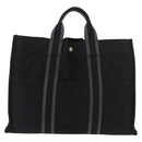 HERMES Fourre Tout MM Tote Bag Cotton Black Silver Auth 187169-3