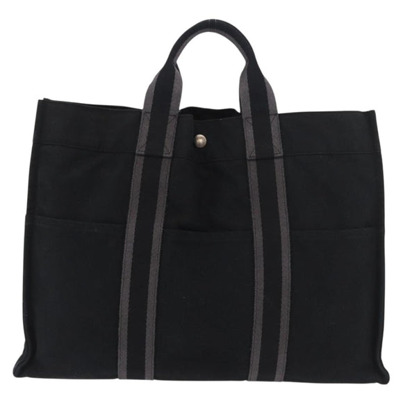 HERMES Fourre Tout MM Tote Bag Cotton Black Silver Auth 187169
