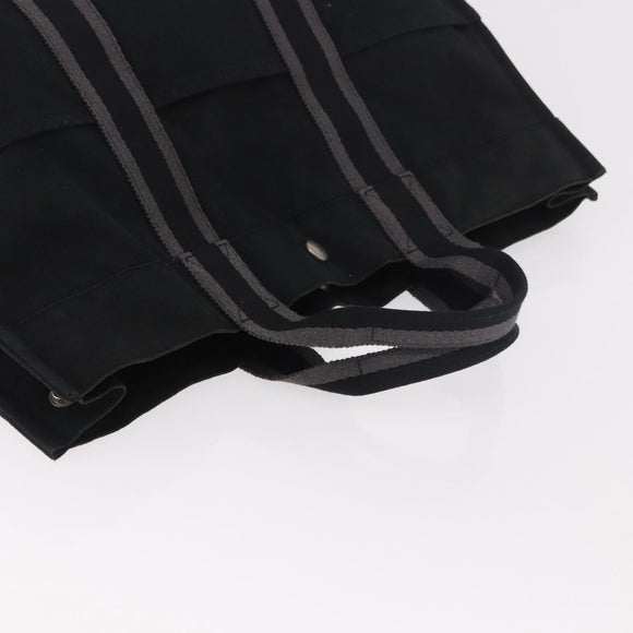 HERMES Fourre Tout MM Tote Bag Cotton Black Silver Auth 187169