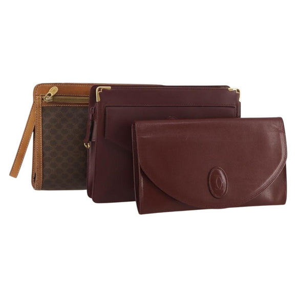 CARTIER Celine Macadam Canvas Bag Leather 3 Set Brown Bordeaux Auth 187170