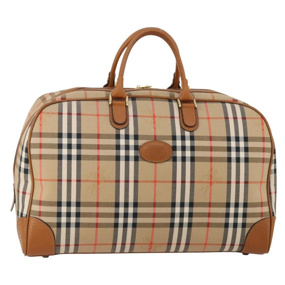 Burberrys Nova Check Boston Bag Canvas Beige Gold Auth 187178A