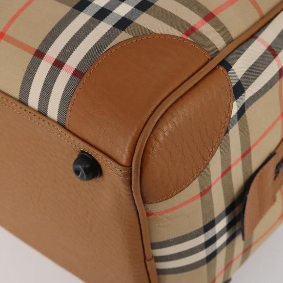 Burberrys Nova Check Boston Bag Canvas Beige Gold Auth 187178A