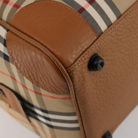 Burberrys Nova Check Boston Bag Canvas Beige Gold Auth 187178A