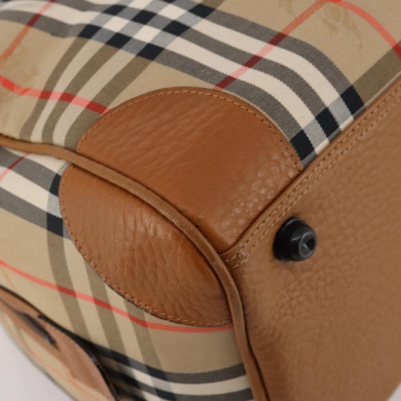 Burberrys Nova Check Boston Bag Canvas Beige Gold Auth 187178A