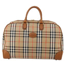 Burberrys Nova Check Boston Bag Canvas Beige Gold Auth 187178A-2