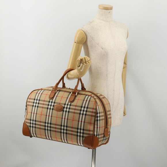 Burberrys Nova Check Boston Bag Canvas Beige Gold Auth 187178A