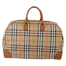 Burberrys Nova Check Boston Bag Canvas Beige Gold Auth 187178A-3