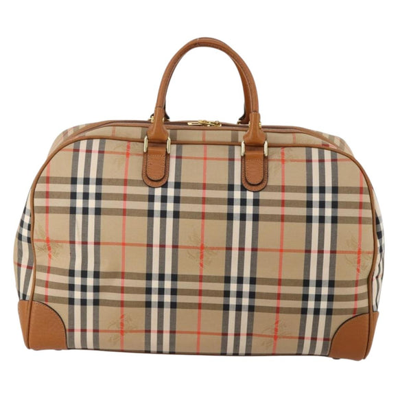 Burberrys Nova Check Boston Bag Canvas Beige Gold Auth 187178A