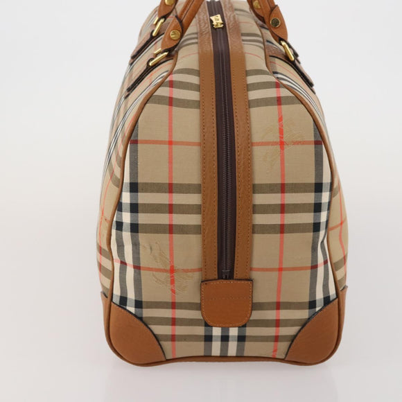 Burberrys Nova Check Boston Bag Canvas Beige Gold Auth 187178A