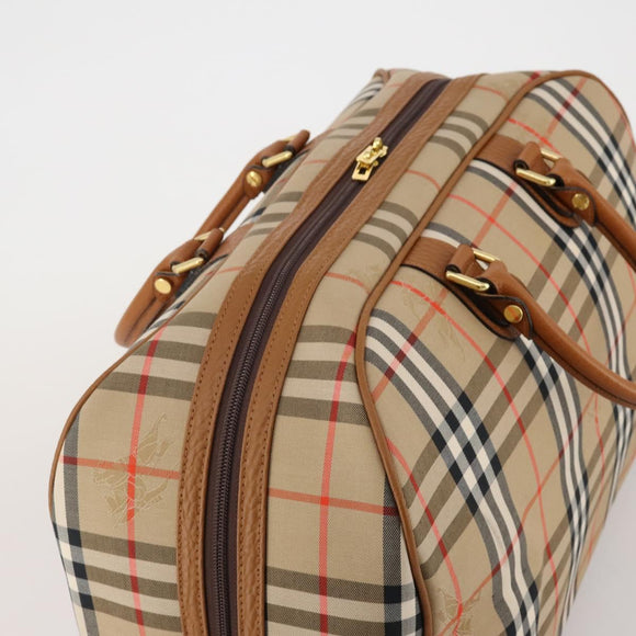 Burberrys Nova Check Boston Bag Canvas Beige Gold Auth 187178A