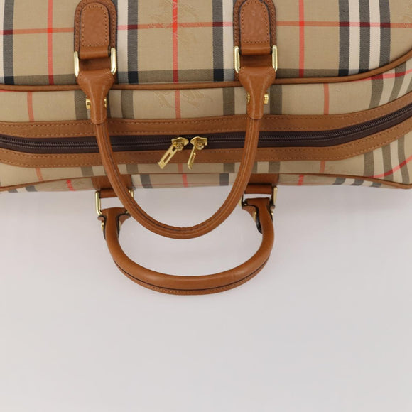 Burberrys Nova Check Boston Bag Canvas Beige Gold Auth 187178A