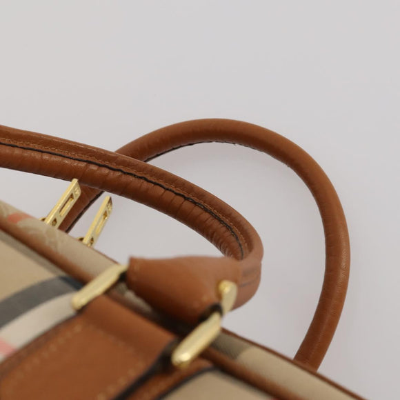 Burberrys Nova Check Boston Bag Canvas Beige Gold Auth 187178A