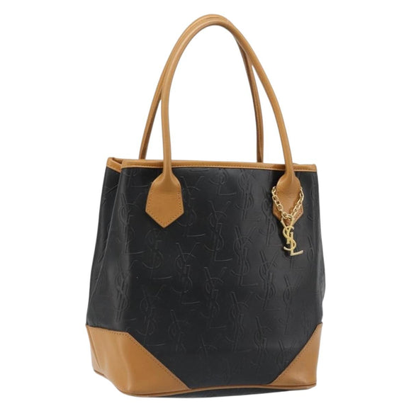 SAINT LAURENT Hand Bag Leather Black Gold Auth 187181