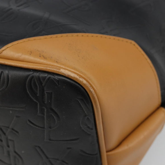 SAINT LAURENT Hand Bag Leather Black Gold Auth 187181
