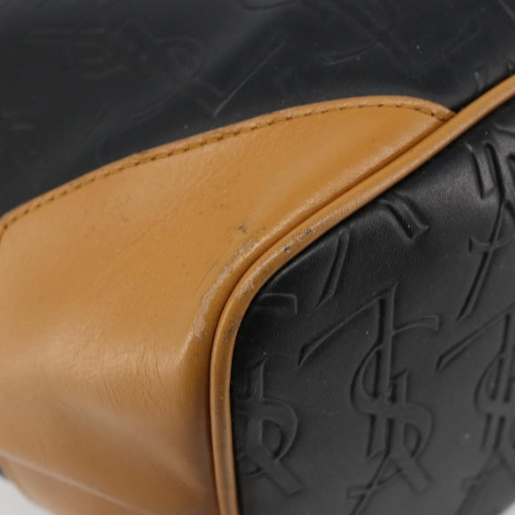 SAINT LAURENT Hand Bag Leather Black Gold Auth 187181