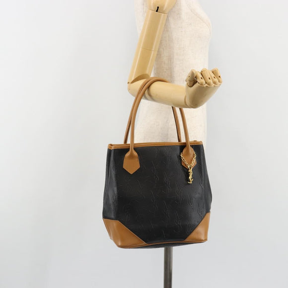 SAINT LAURENT Hand Bag Leather Black Gold Auth 187181