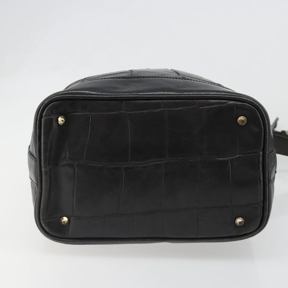 CELINE Purse Shoulder Bag Leather Black Gold Auth 187182