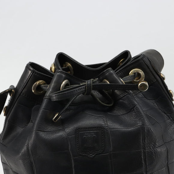 CELINE Purse Shoulder Bag Leather Black Gold Auth 187182