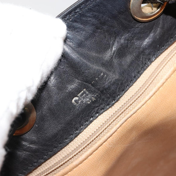 CELINE Purse Shoulder Bag Leather Black Gold Auth 187182
