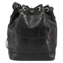 CELINE Purse Shoulder Bag Leather Black Gold Auth 187182-2