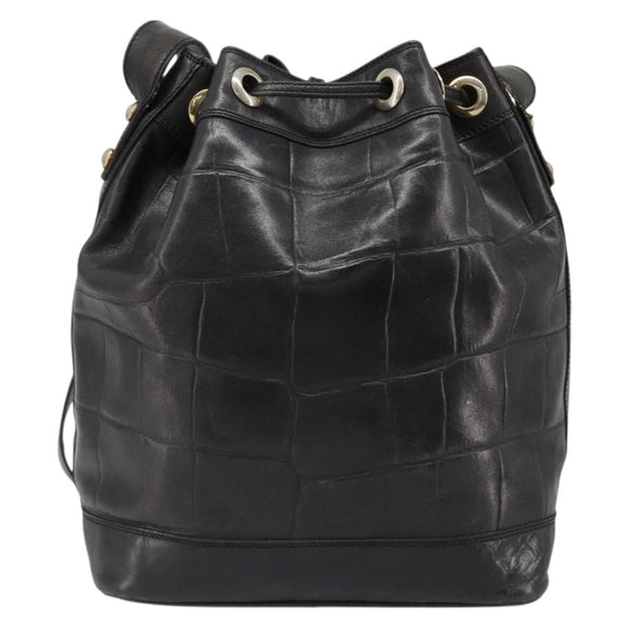 CELINE Purse Shoulder Bag Leather Black Gold Auth 187182
