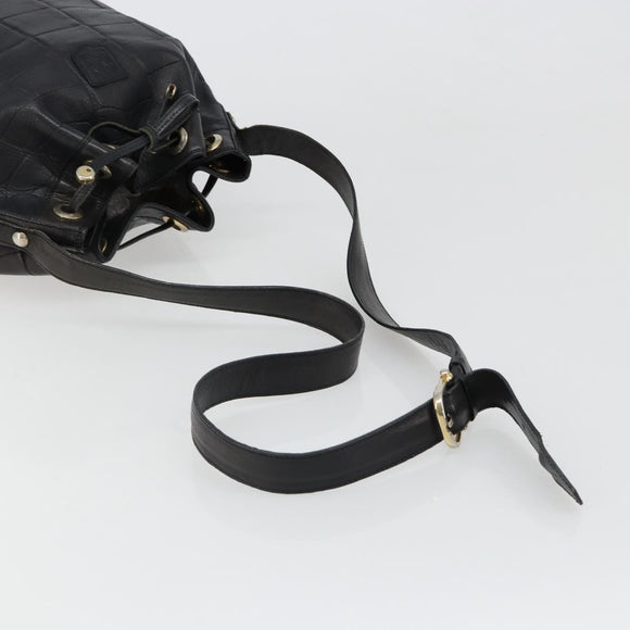 CELINE Purse Shoulder Bag Leather Black Gold Auth 187182