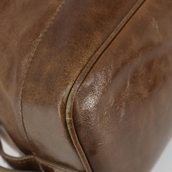 CELINE Hand Bag Leather Brown Silver Auth 187184A