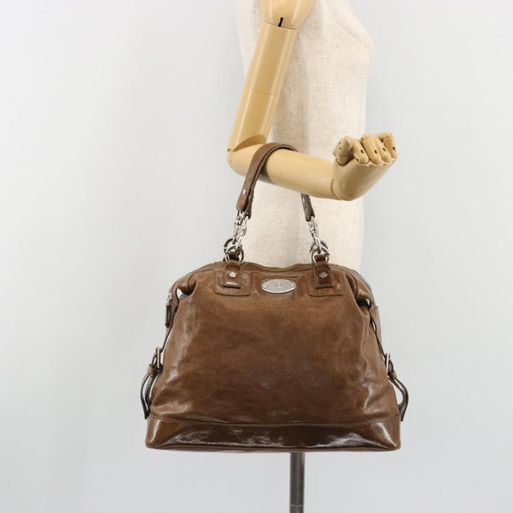 CELINE Hand Bag Leather Brown Silver Auth 187184A