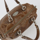 CELINE Hand Bag Leather Brown Silver Auth 187184A-6