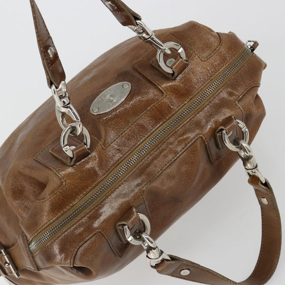 CELINE Hand Bag Leather Brown Silver Auth 187184A