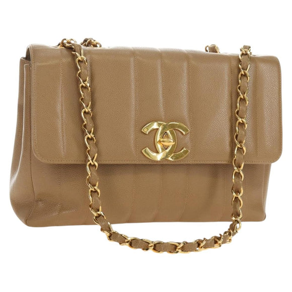 CHANEL Mademoiselle Chain Shoulder Bag Caviar Skin Brown Gold CC Auth 187186SAV