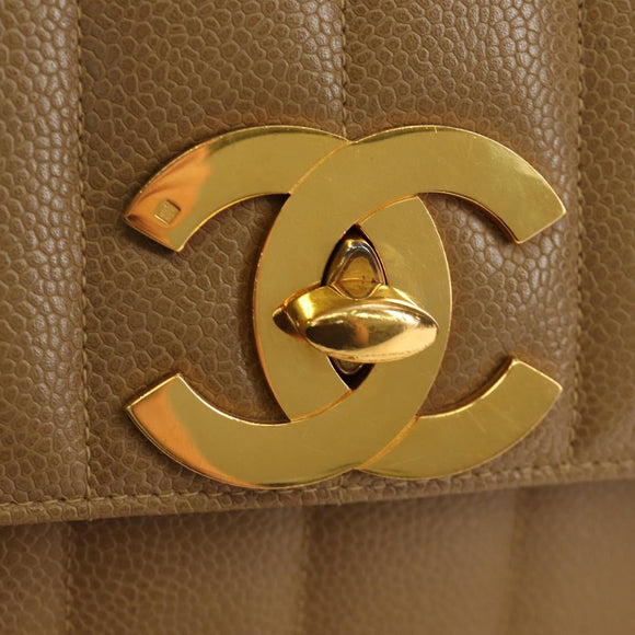 CHANEL Mademoiselle Chain Shoulder Bag Caviar Skin Brown Gold CC Auth 187186SAV