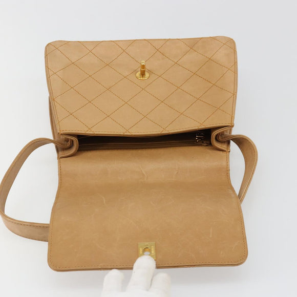 CHANEL Matelasse Shoulder Bag Lamb Skin Beige Gold CC Auth 187187