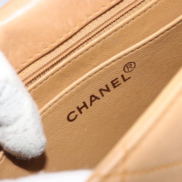 CHANEL Matelasse Shoulder Bag Lamb Skin Beige Gold CC Auth 187187