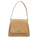 CHANEL Matelasse Shoulder Bag Lamb Skin Beige Gold CC Auth 187187-2
