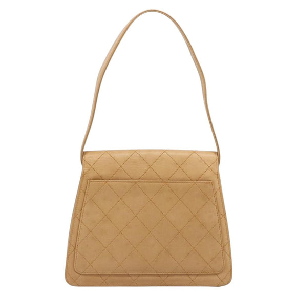 CHANEL Matelasse Shoulder Bag Lamb Skin Beige Gold CC Auth 187187
